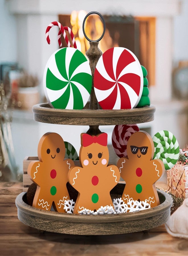 Tovwei Gingerbread Christmas Decorations Tiered Tray Decor, 5 Pcs Gingerbread Candy Wooden Signs Table Decor for Home Kitchen Office - Image 5